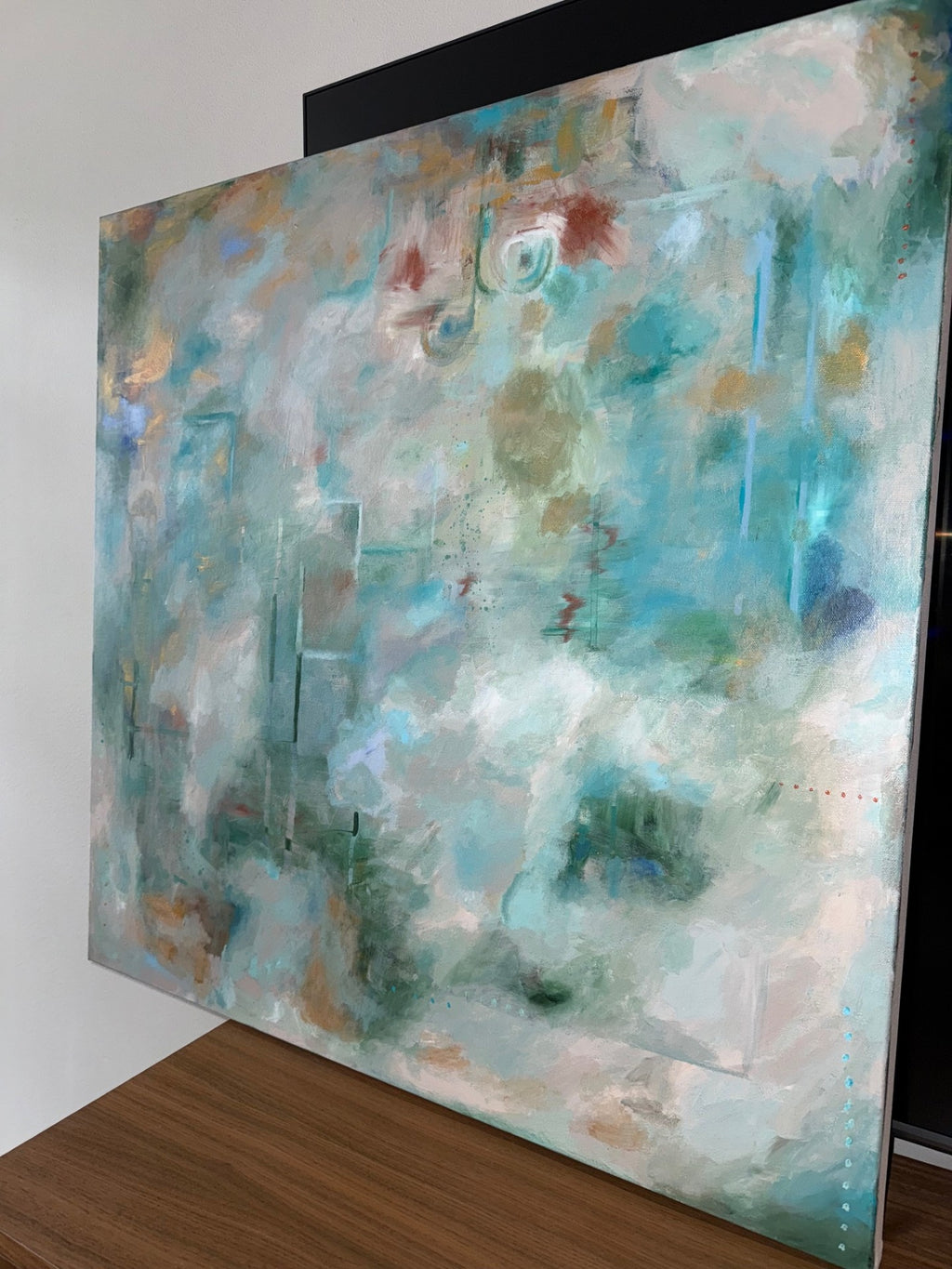 Handmålad tavla – Bloom | Abstrakt akrylmålning i brons & guld