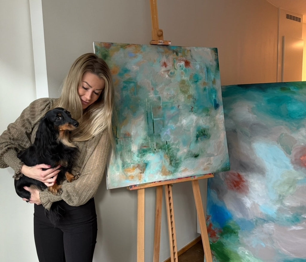 Handmålad tavla – Bloom | Abstrakt akrylmålning i brons & guld